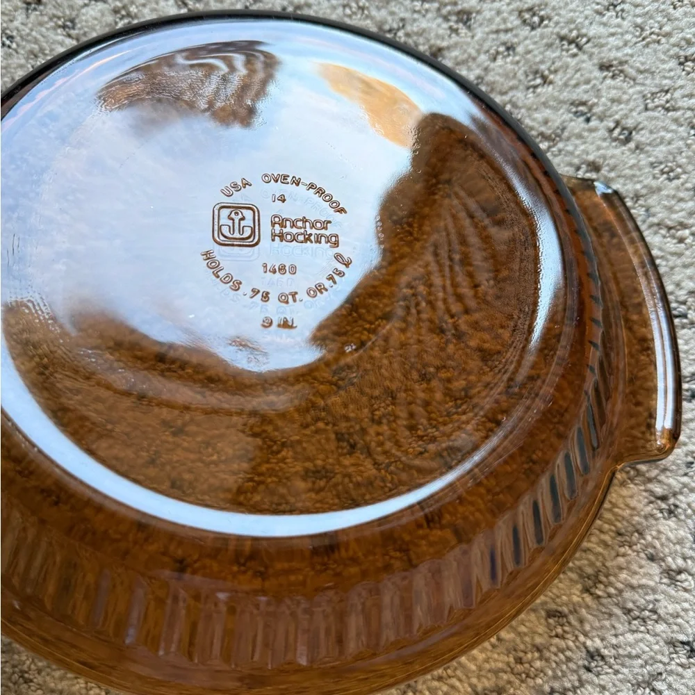 Vintage Anchor Hocking Amber Glass 9 Inch Baking Dish